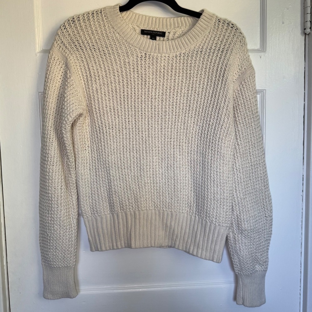Banana Republic Womens Cream Cotton Chunky Knit Crewneck Sweater XS 830992-00